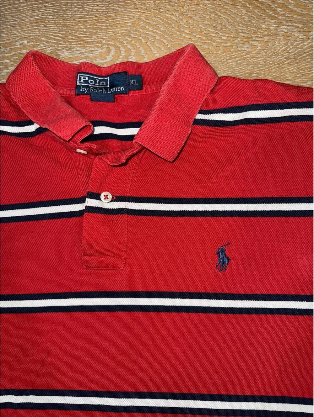 Polo Ralph Lauren Red Navy White Striped Polo Shirt Men’s XL Short Sleeve
